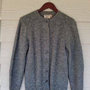 Vintage 1970s Gray Button-Down Knit Cardigan Sweater Sz Small College Point